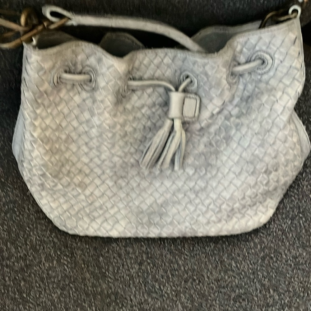Valentina Blue Textured Classic Quality Shoulder Bag with Woven Design